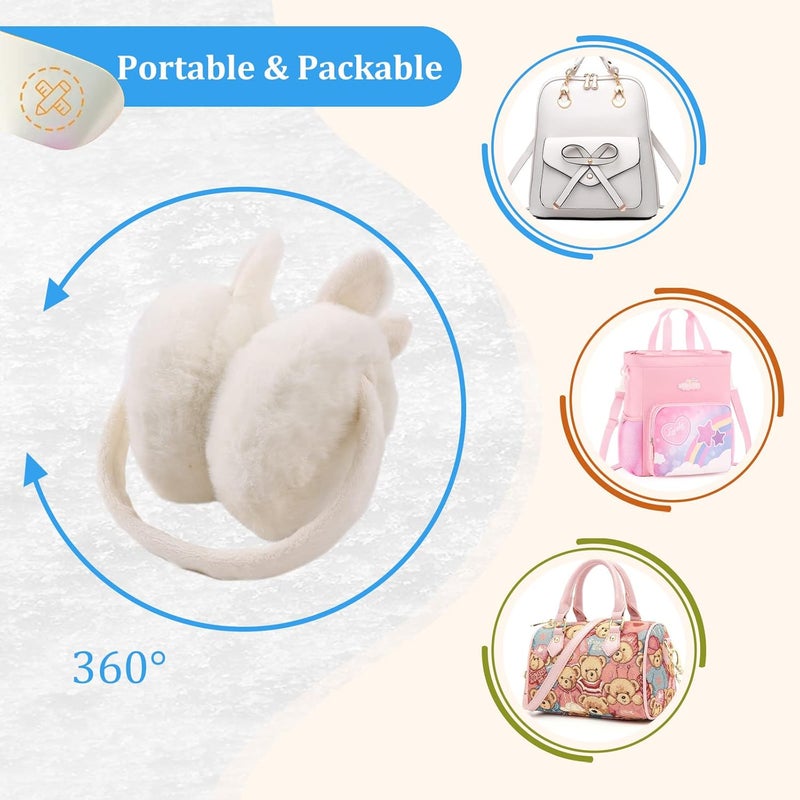 Peecabe Winter Kids Earmuffs Warm Girl Ear Muffs For Toddler Kid Children Earmuff with Cat Ears Girls Ear Warmer (White Bunny) - Image 5